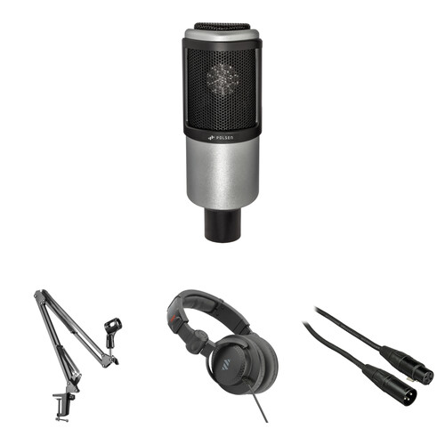 Polsen PCR-65 Cardioid Condenser Mic Broadcaster Kit with Suspension Arm, Headphones & Cable