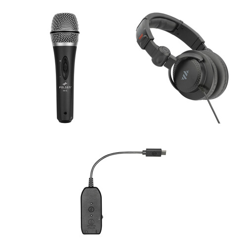 Polsen HH-IC Handheld Condenser Mic for iOS and Android Devices Kit with Headphones and USB Type-C Adapter