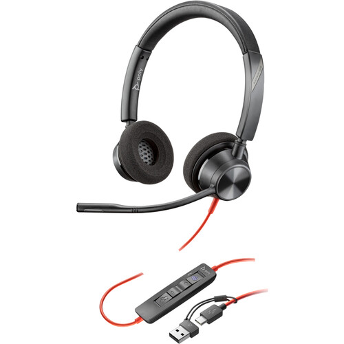 Poly Blackwire 3320 Stereo USB-C Headset with USB-C to USB-A Adapter