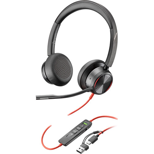 Poly Blackwire 8225 Stereo USB-C Headset with USB-C to USB-A Adapter