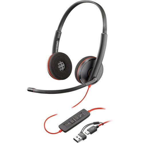 Poly Blackwire 3220 Stereo USB-C Headset with USB-C to USB-A Adapter