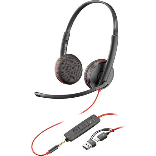 Poly Blackwire 3225 Stereo USB-C Headset with USB-C to USB-A Adapter