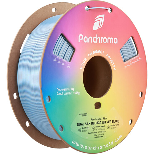 Polymaker Panchroma Dual Silk PLA Filament (1kg, Silver & Blue Beluga)