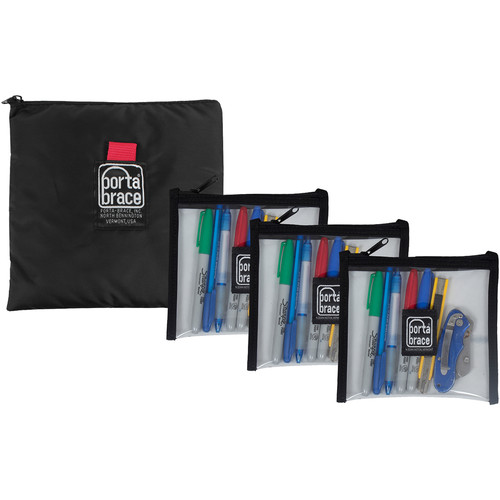 PortaBrace Three 6 x 6" Clear Vinyl Pouches and 6 x 9" CS-B9 Pouch Set
