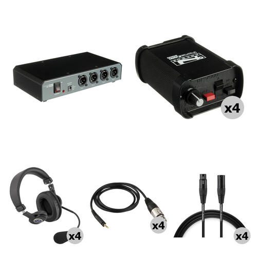 PortaCom 4-Person Wired Headset Kit with Power Station and Beltpacks (Single-Sided)