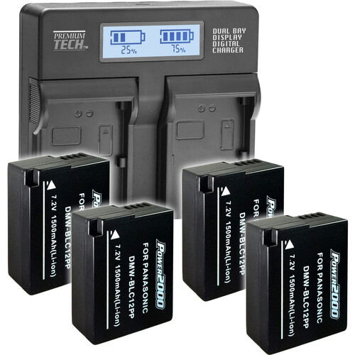 Power2000 DMW-BLC12PP 4-Battery Kit with Dual-Bay Charger