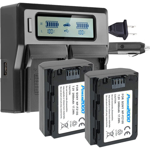 Power2000 Dual Bay LCD Charger with Sony NP-FZ100-Type Batteries