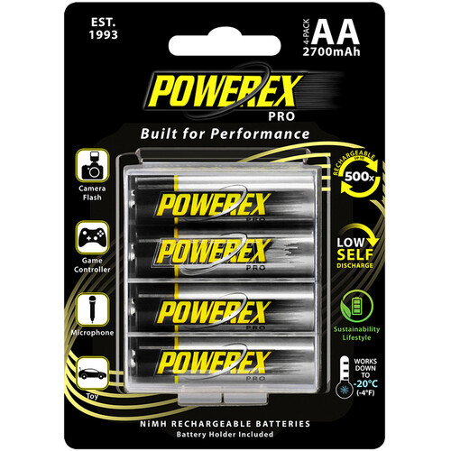 Powerex PRO AA Rechargeable NiMH Batteries (2700mAh, 4-Pack)