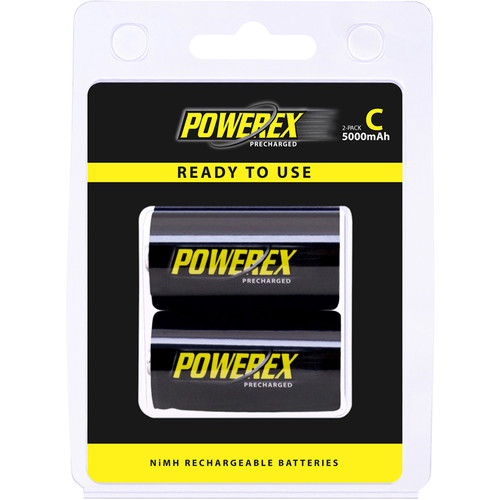 Powerex Precharged Rechargeable C Cell NiMH Batteries (1.2V, 5000mAh) - 2-Pack