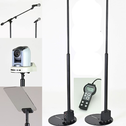 PresenterTek TeleStepper Presidential Rise and Fall Robotic Conference Teleprompter Stand AV Bundle