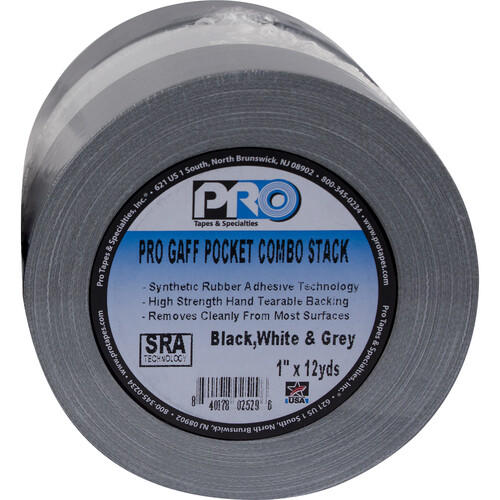 ProTapes Pro Gaff Pocket Plus Tricolor Tape Stack (1" x 12 yd, Black, Gray & White Rolls)