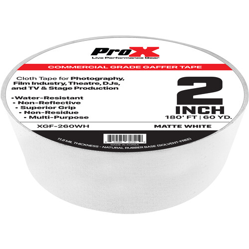 ProX Commercial-Grade Gaffer Tape (2" x 60 yd, White, 12-Pack)