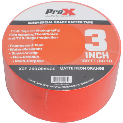 ProX Commercial-Grade Gaffer Tape (3" x 60 yd, Fluorescent Orange, 12-Pack)
