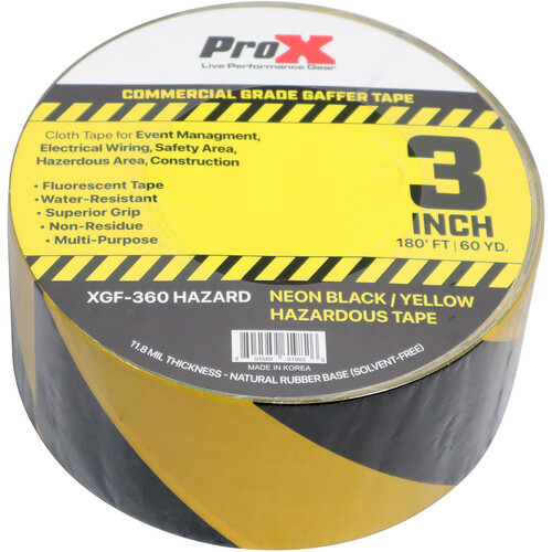ProX Commercial-Grade Gaffer Tape (3" x 60 yd, Fluorescent Hazard Yellow and Black, 12-Pack)