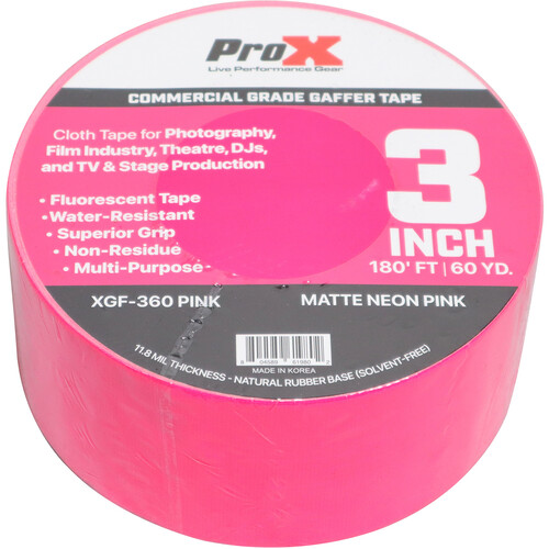 ProX Commercial-Grade Gaffer Tape (3" x 60 yd, Fluorescent Pink, 12-Pack)