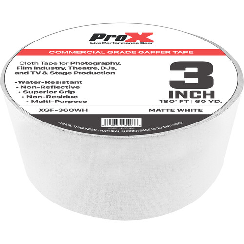 ProX Commercial-Grade Gaffer Tape (3" x 60 yd, White, 12-Pack)