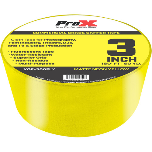 ProX Commercial-Grade Gaffer Tape (3" x 60 yd, Fluorescent Yellow, 12-Pack)