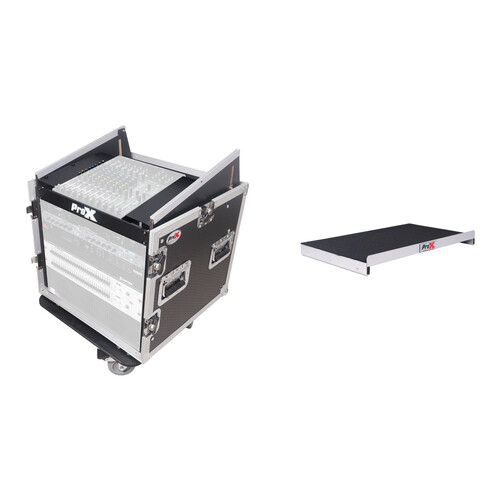 ProX 12U Vertical Rack Front load with 10U Top Mixer DJ Combo Flight Case with Laptop Shelf and Casters