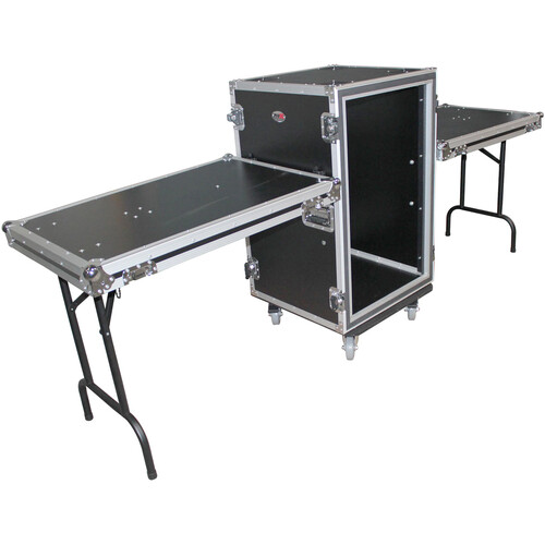 ProX Vertical Shockproof Amp Rack Case with Dual Side Table and Casters (18 RU, 24" Deep)