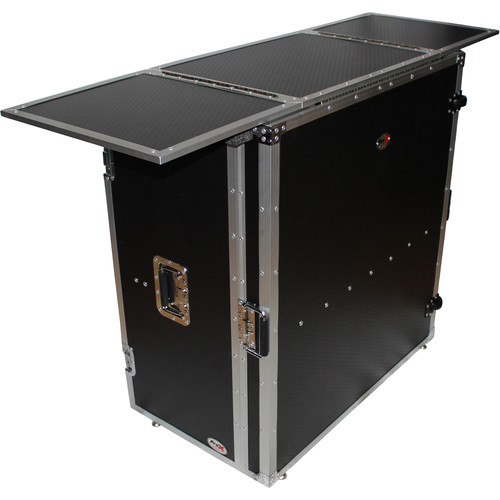 ProX Transformer Flight Case-Style Folding DJ Table and Workstation with Wheels (Silver / Black)