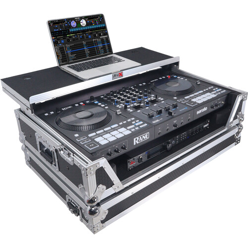 ProX ATA Flight-Style Road Case for RANE Four DJ Controller with Laptop Shelf with Wheels (1 RU, Aluminum)