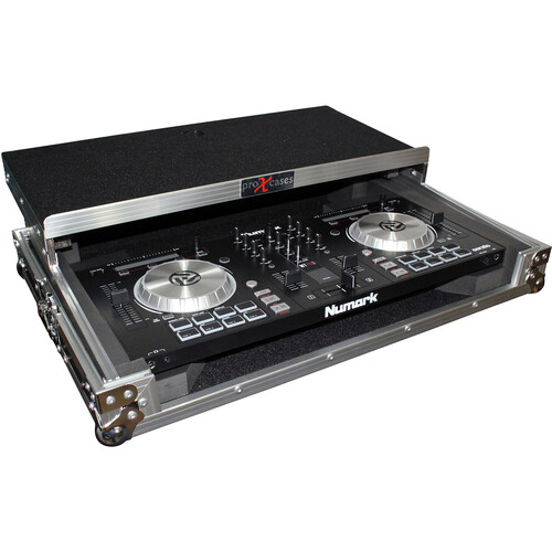 ProX Flight Case for Numark NV/NVII Controller with Laptop Shelf (Silver on Black)