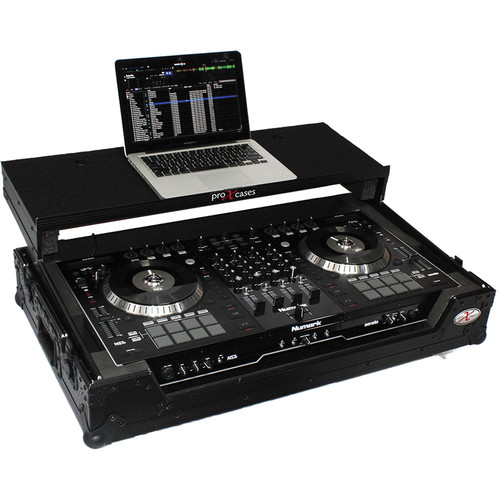 ProX Flight Case For Numark NS7II Controller with Laptop Shelf and Wheels (Black-on-Black)