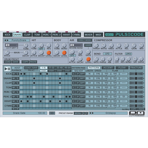 psychicmodulation PulseCode Drum Machine Virtual Instrument Plug-In