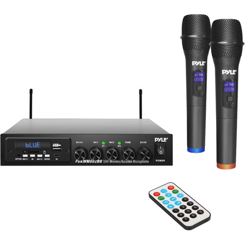 Pyle Pro 2-Person Wireless Microphone Karaoke System (517.6 / 533.7 MHz)