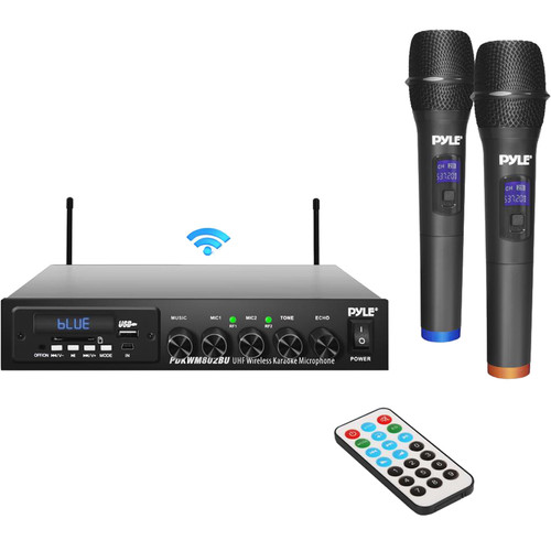 Pyle Pro Wireless Microphone and Bluetooth Receiver System with Dual Handheld Microphones