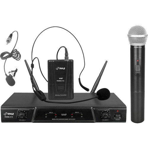 Pyle Pro Dual-Channel VHF Wireless Handheld & Lavalier/Headset Microphone System