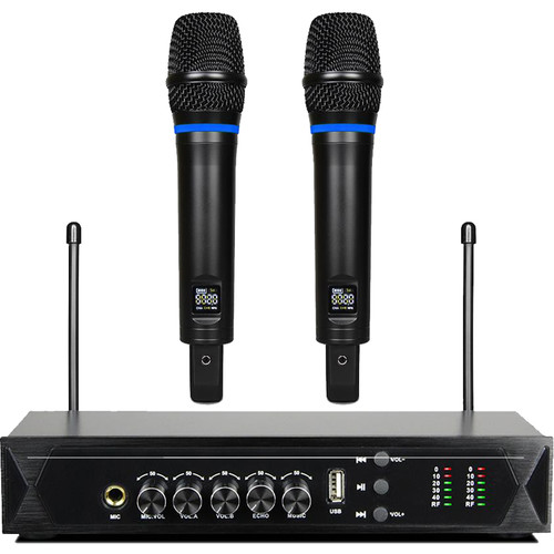 Pyle Pro PDWM2120 UHF Wireless System with 2 Handheld Microphones & Receiver with Bluetooth