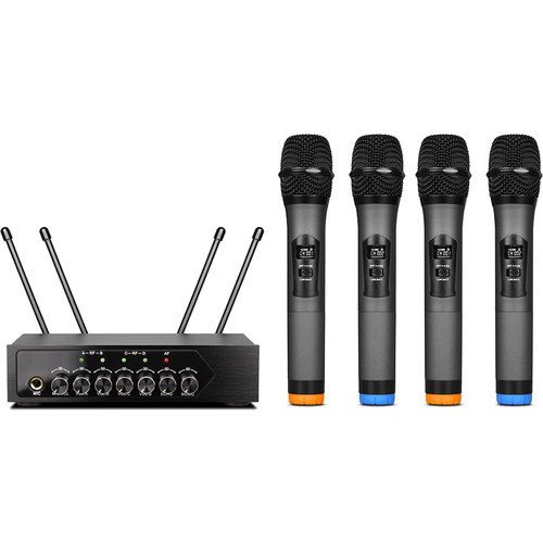 Pyle Pro PDWM4120 UHF Wireless System with 4 Handheld Microphones & Receiver with Bluetooth