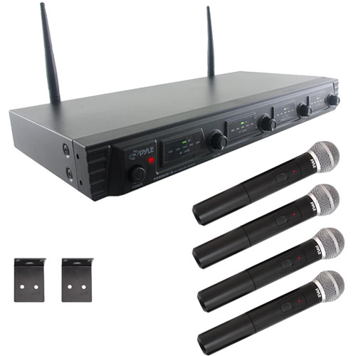 Pyle Pro PDWM4520 Wireless UHF Quad Channel Microphone System with Four Handheld Microphone (1 RU)