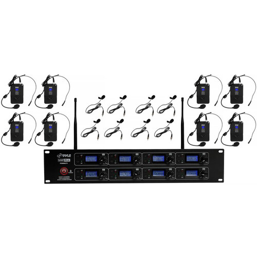 Pyle Pro 8-Channel Wireless Microphone & Receiver System with Transmitter & Microphones