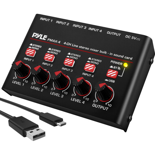 Pyle Pro PMAX4 4-Channel Compact Streaming Line Mixer with Bluetooth