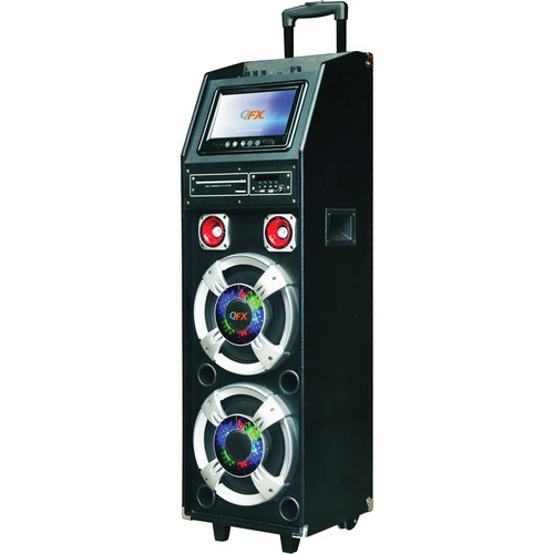 QFX PBX-410205BTD 2 x 10" Battery Powered PA Speaker with Karaoke/DVD/USB/SD/Disco Light/Bluetooth