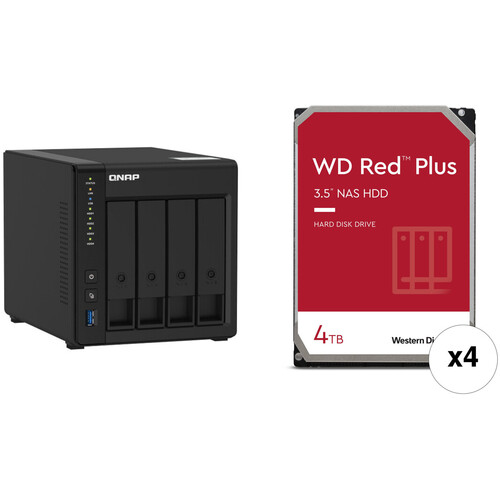 QNAP 16TB TS-451D2 4-Bay NAS Enclosure Kit with WD NAS Drives (4 x 4TB)