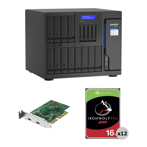 QNAP 192TB TVS-h1688X 16-Bay NAS Enclosure Kit (12 x 16TB) with Thunderbolt 3 Card