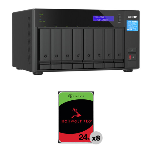 QNAP 192TB TVS-h874T 8-Bay NAS Enclosure Kit (8 x 24TB)