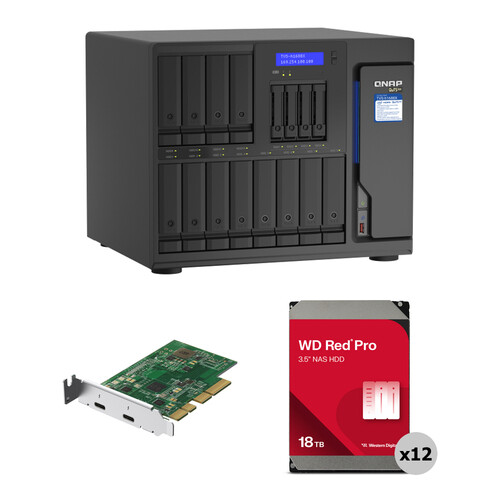 QNAP 216TB TVS-h1688X 16-Bay NAS Enclosure Kit (12 x 18TB) with Thunderbolt 3 Card