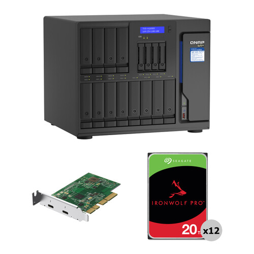 QNAP 240TB TVS-h1688X 16-Bay NAS Enclosure Kit (12 x 20TB) with Thunderbolt 3 Card