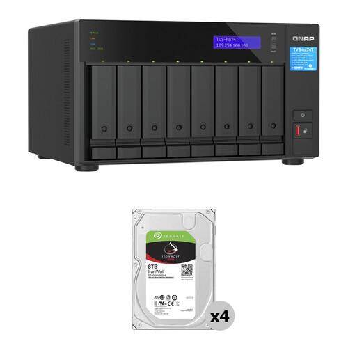 QNAP 32TB TVS-h874T 8-Bay NAS Enclosure Kit (4 x 8TB)