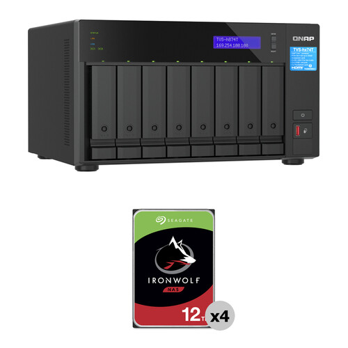 QNAP 48TB TVS-h874T 8-Bay NAS Enclosure Kit (4 x 12TB)