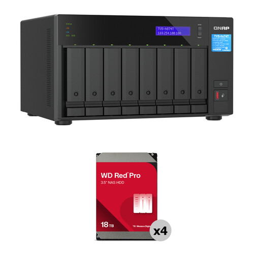 QNAP 72TB TVS-h874T 8-Bay NAS Enclosure Kit (4 x 18TB)