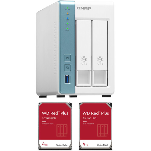 QNAP 8TB TS-231P3 2-Bay NAS Enclosure Kit with WD NAS Drives (2 x 4TB)