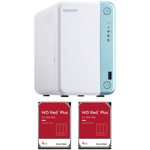 QNAP 8TB TS-251D-2G 2-Bay NAS Enclosure Kit with WD NAS Drives (2 x 4TB)