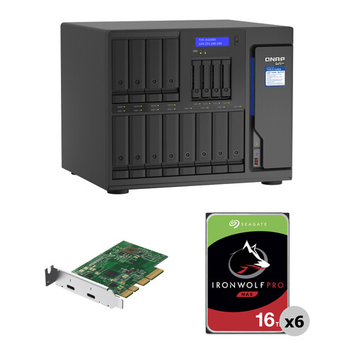 QNAP 96TB TVS-h1688X 16-Bay NAS Enclosure Kit (6 x 16TB) with Thunderbolt 3 Card