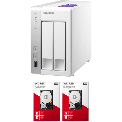 QNAP 16TB TS-231P2 2-Bay NAS Enclosure Kit with WD NAS Drives (2 x 8TB)