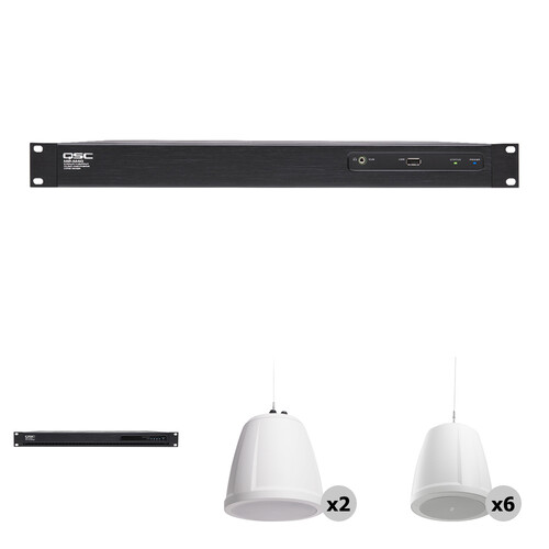 QSC Business Music Kit for 1500Ft² High-Energy Sports Bar (Pendant Mount)